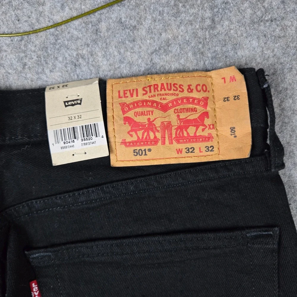 Levi's 501 Original Jeans Mens 32x32 Black Straight Leg Button Fly Stretch New